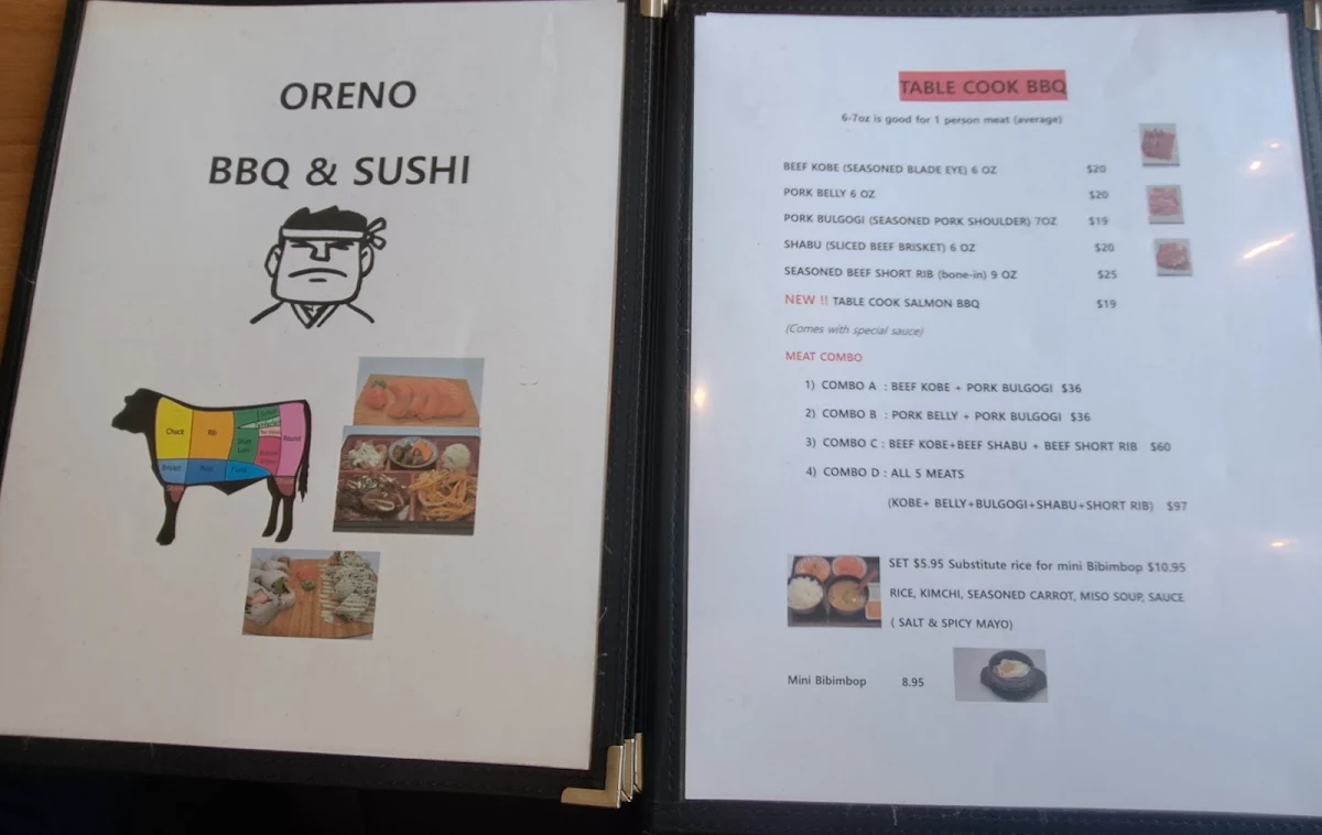 Menu, ORENO KOREAN BBQ, HOT POT & SUSHI