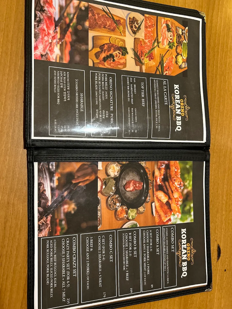 Menu, ORENO KOREAN BBQ, HOT POT & SUSHI