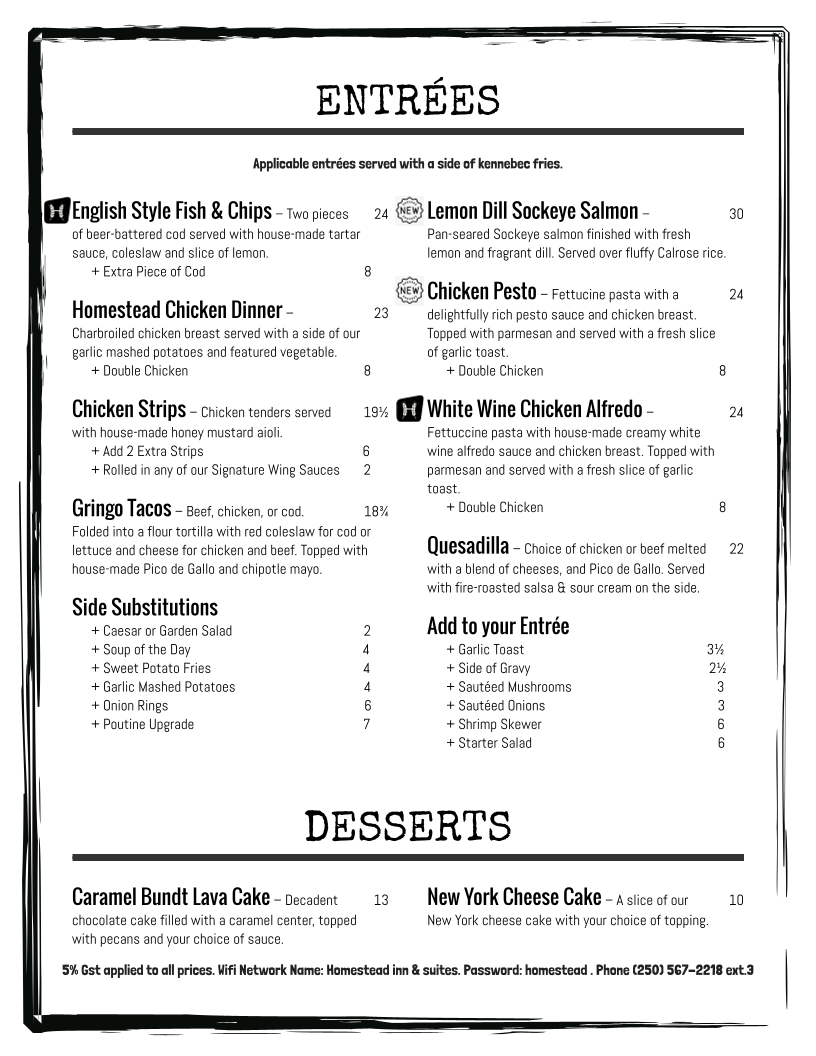 Menu, Homestead Brewhouse