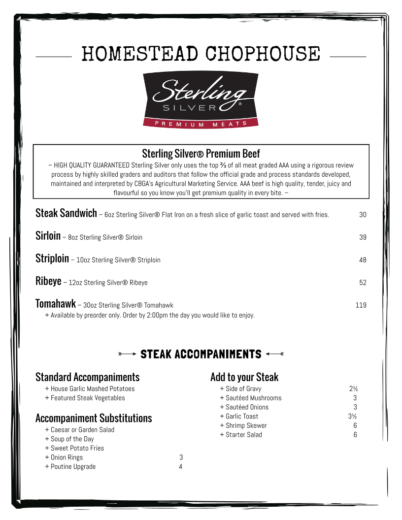 Menu, Homestead Brewhouse