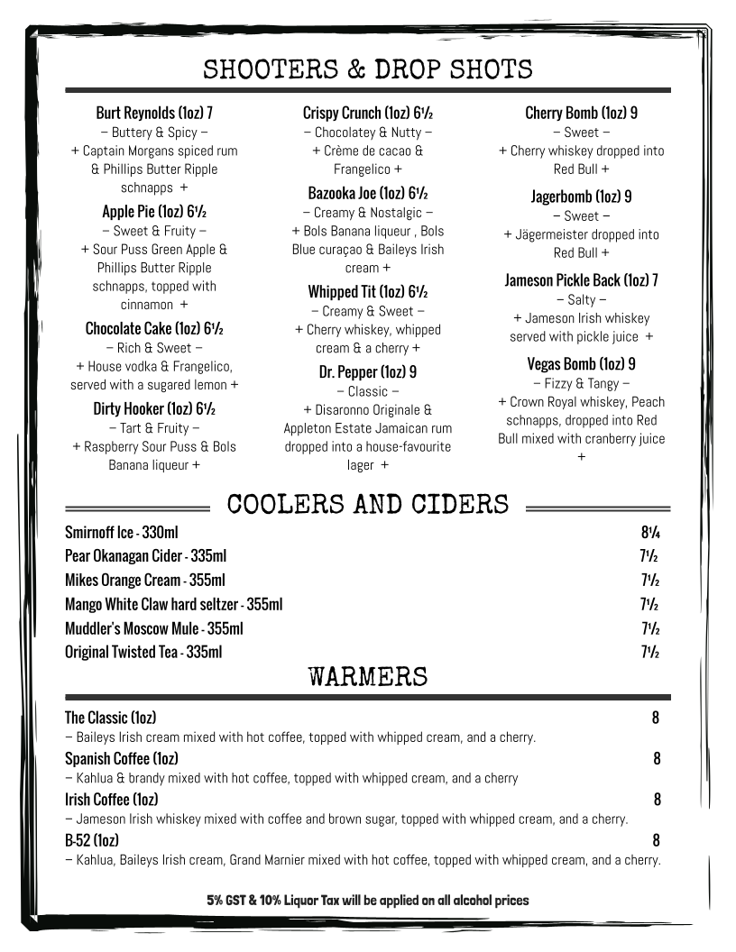 Menu, Homestead Brewhouse