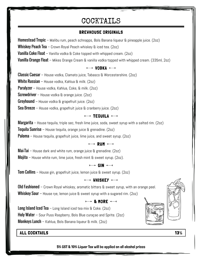 Menu, Homestead Brewhouse