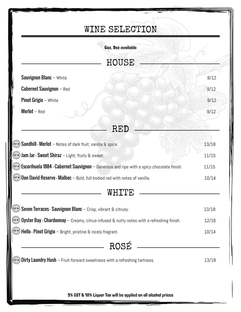 Menu, Homestead Brewhouse