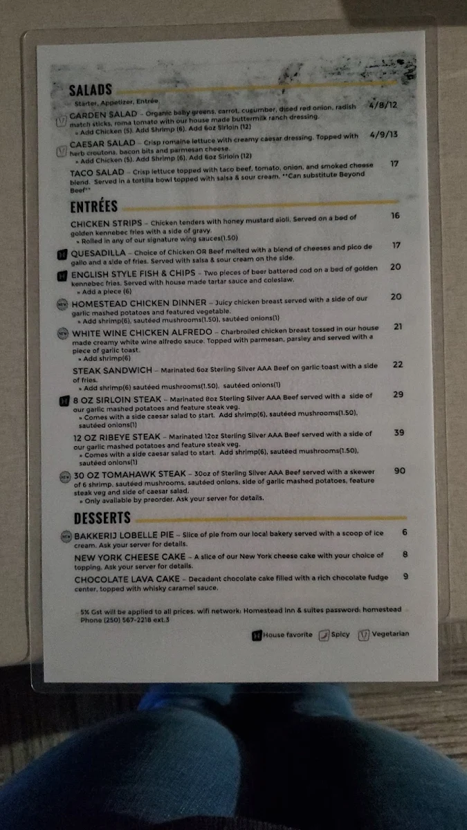 Menu, Homestead Brewhouse