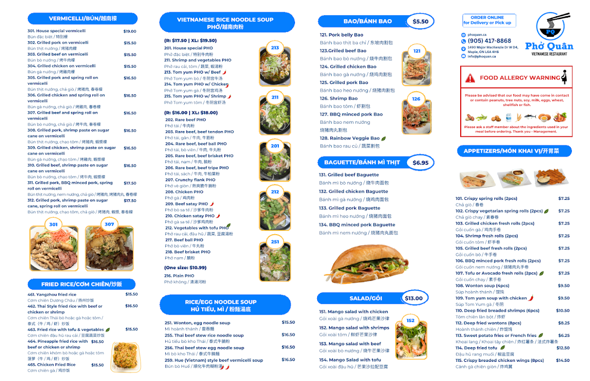 Menu, Pho Quan