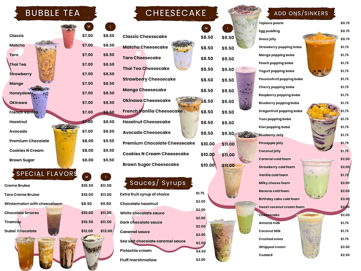 Menu, Bestea Bubble Tea Shop