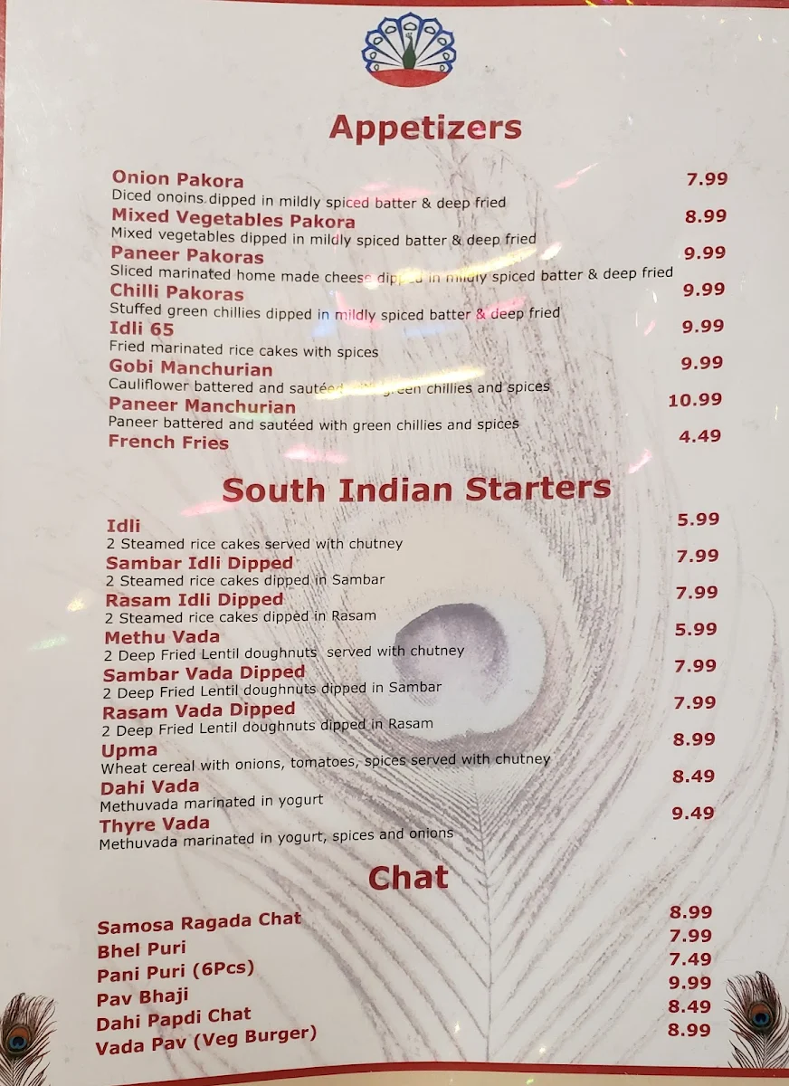 Menu, Mayuri Indian Cuisine
