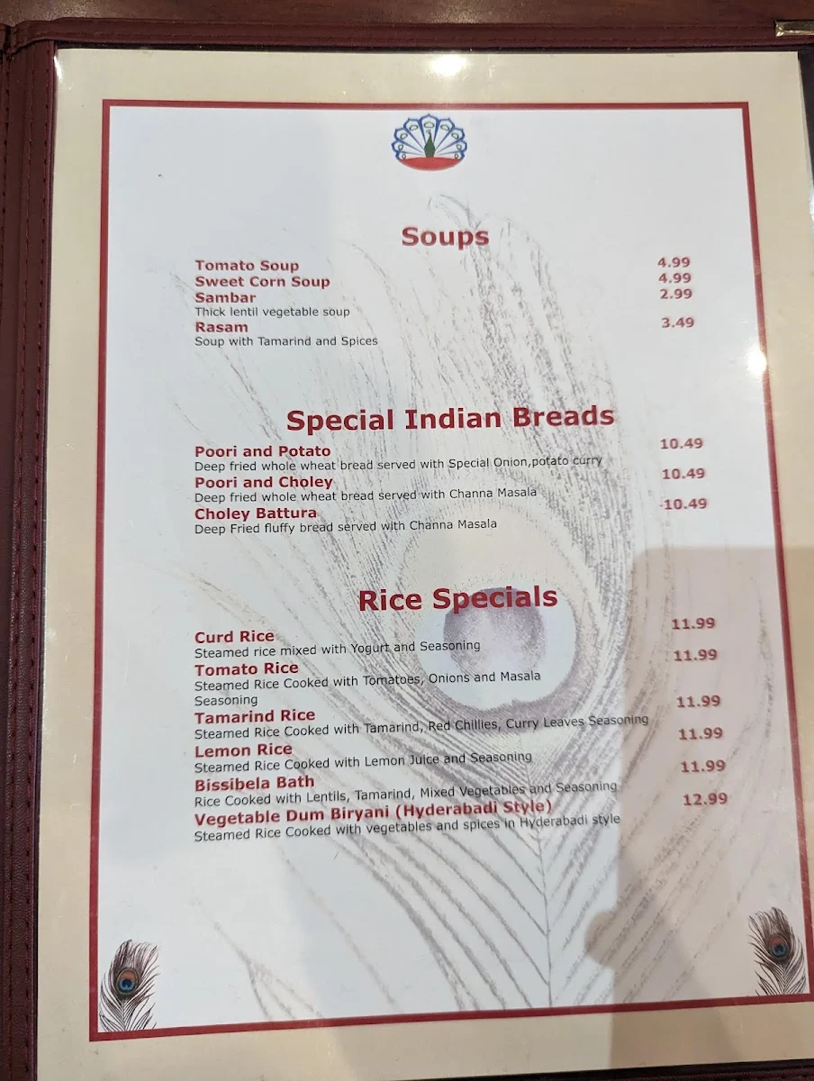 Menu, Mayuri Indian Cuisine