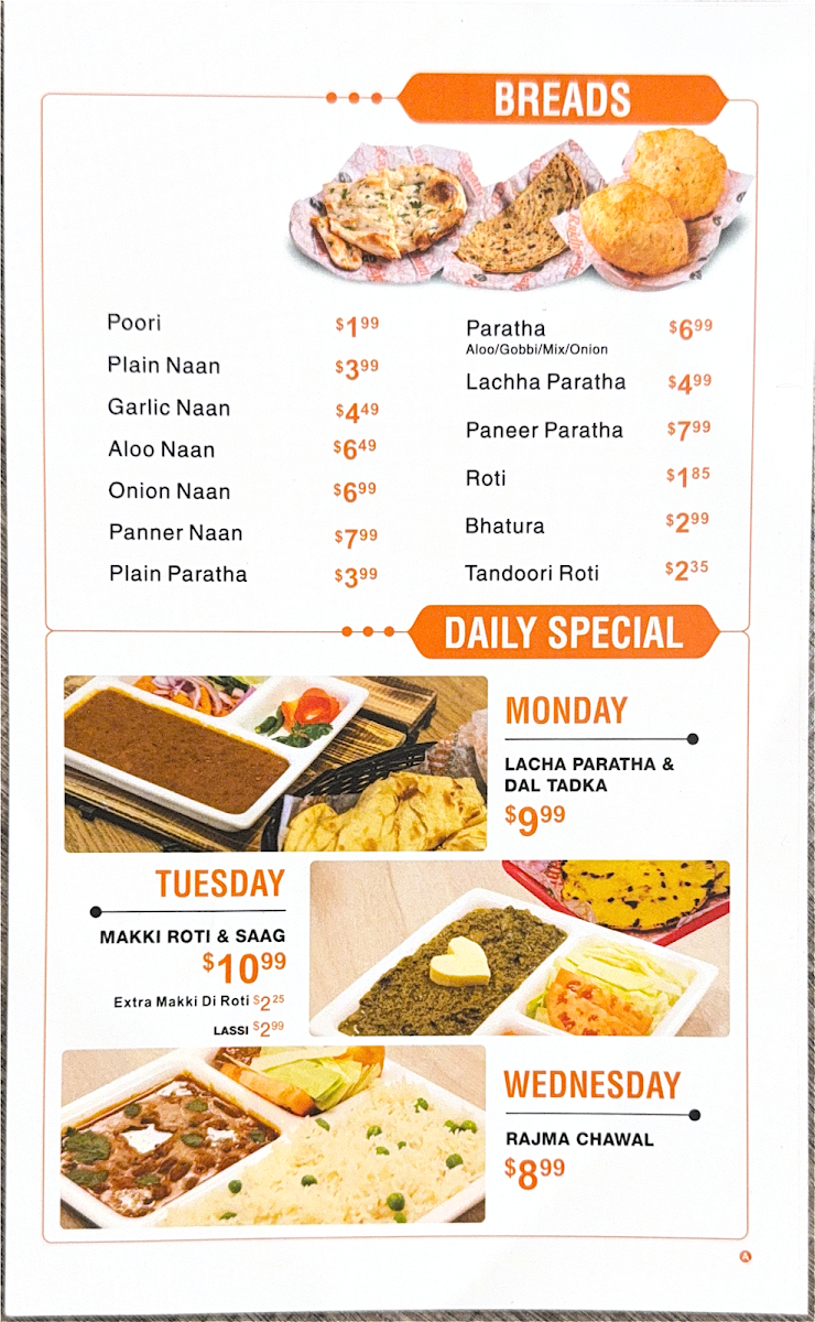 Menu, Rajdhani Sweets and Restaurant