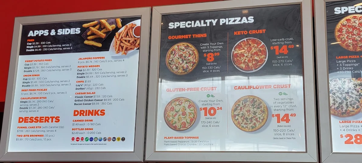 Menu, Pizza Pizza