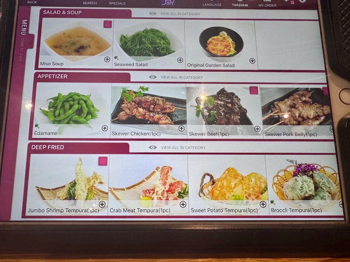 Menu, Joy Sushi Bar