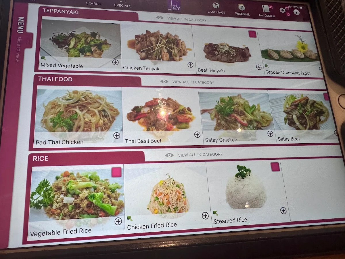 Menu, Joy Sushi Bar