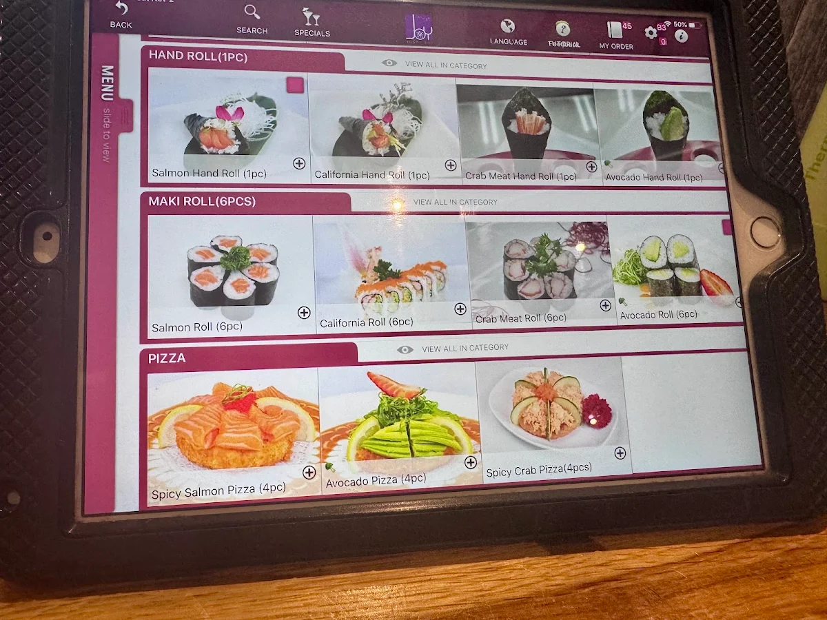 Menu, Joy Sushi Bar