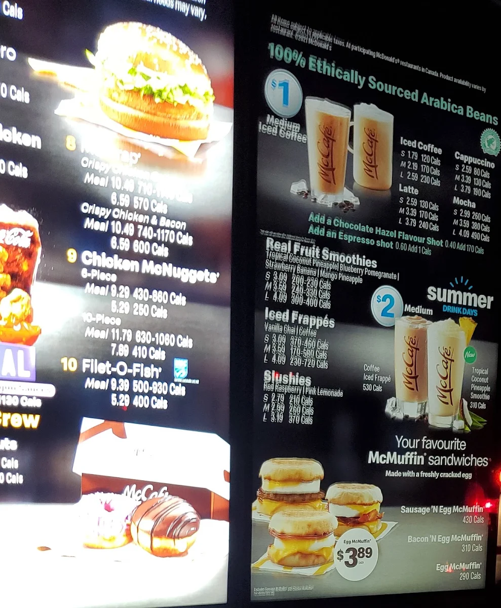 Menu, McDonald's