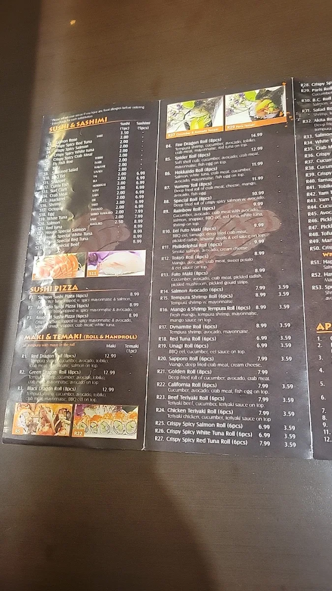 Menu, Hokkaido Sushi