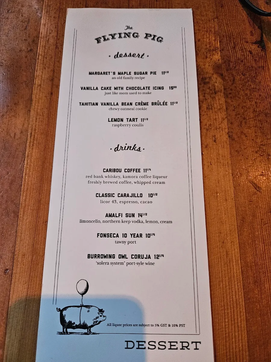 Menu, The Flying Pig Yaletown