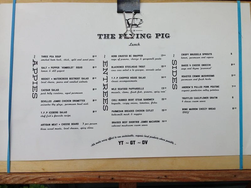 Menu, The Flying Pig Yaletown