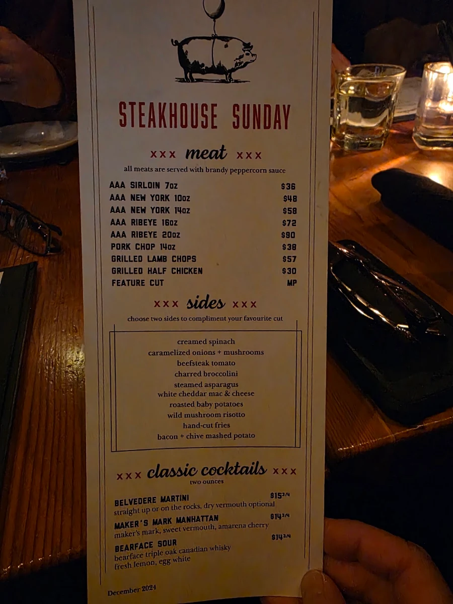 Menu, The Flying Pig Yaletown
