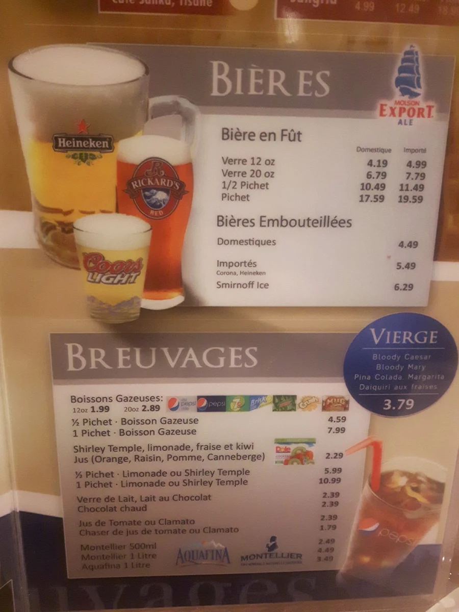 Menu, Buffet des Continents