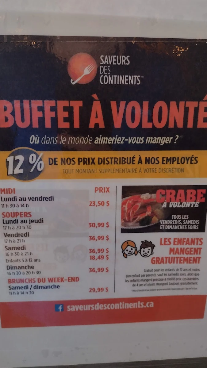 Menu, Buffet des Continents