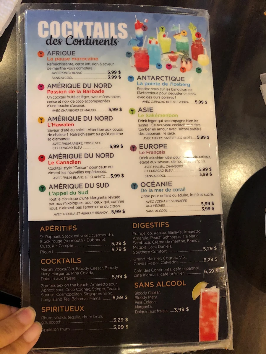 Menu, Buffet des Continents