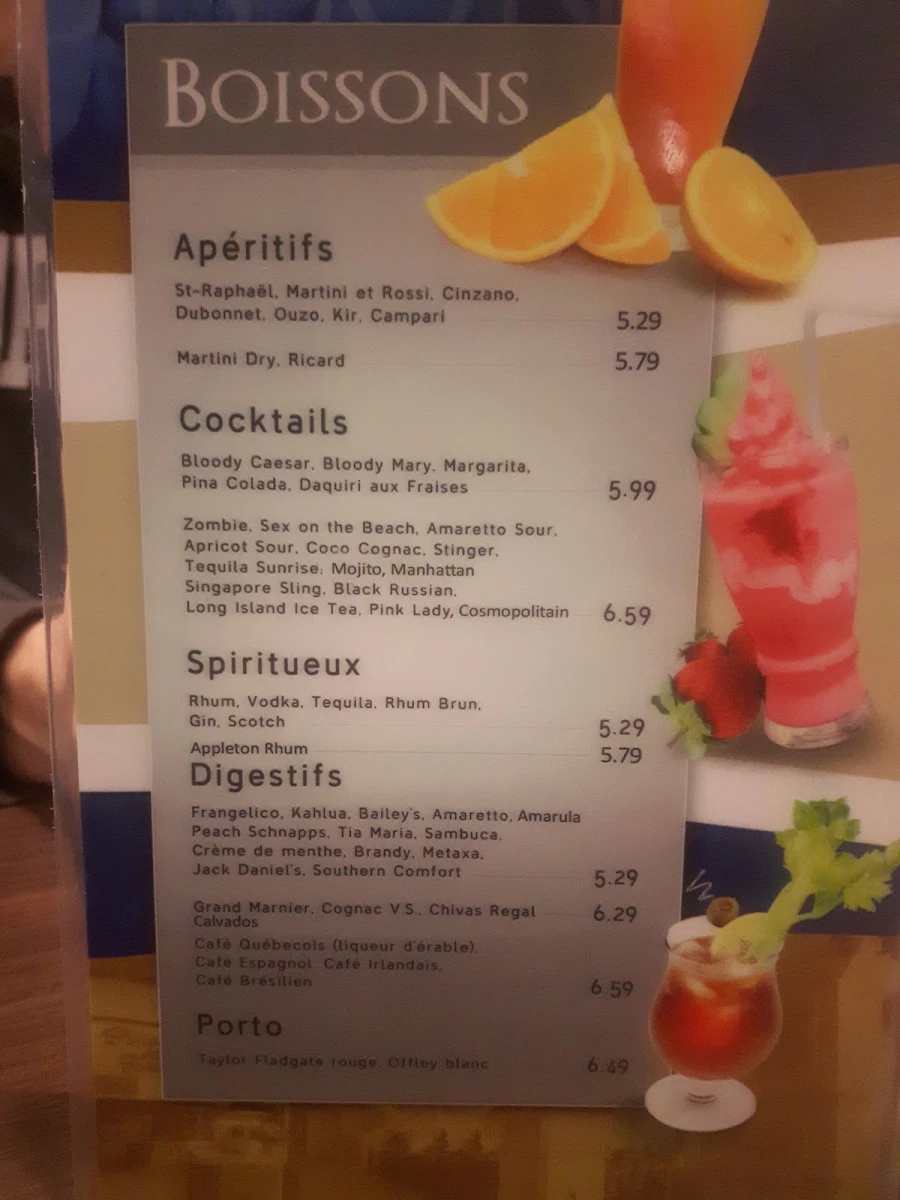 Menu, Buffet des Continents