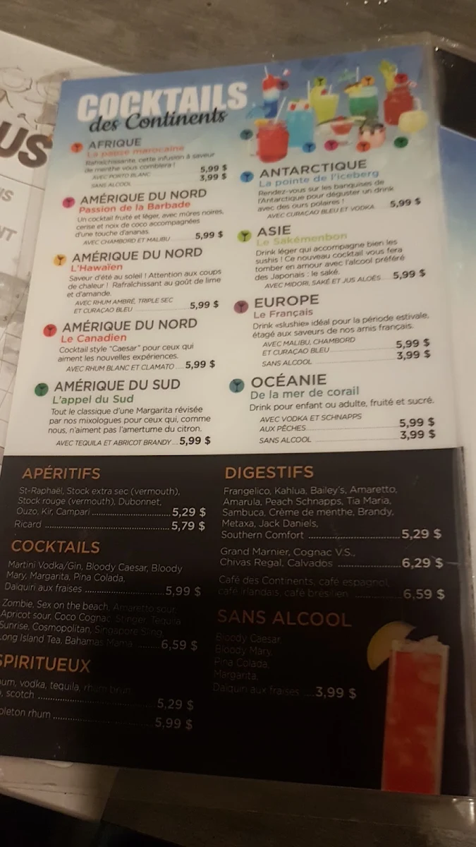 Menu, Buffet des Continents