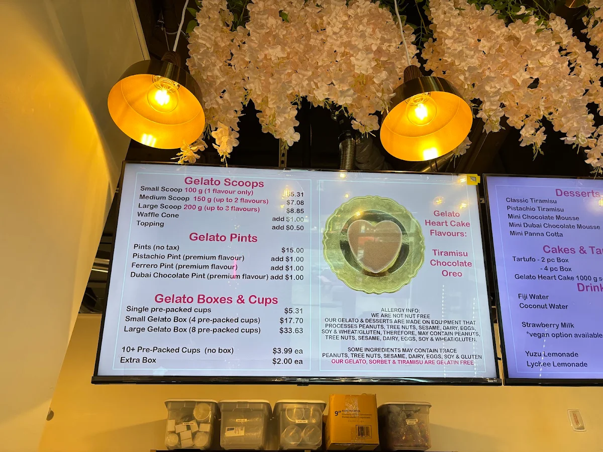 Menu, Gelato North