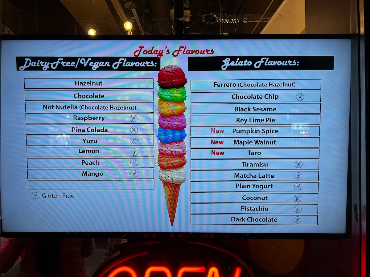 Menu, Gelato North
