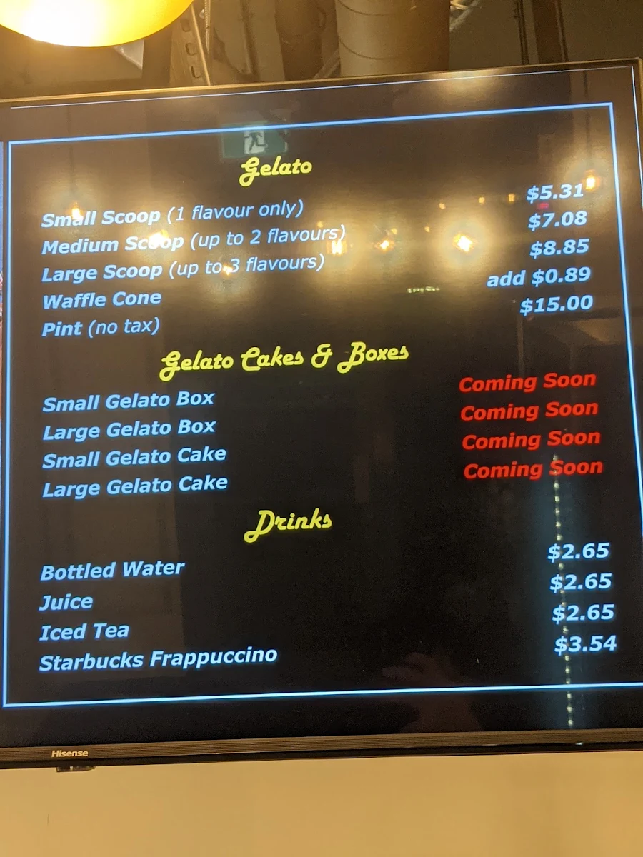 Menu, Gelato North