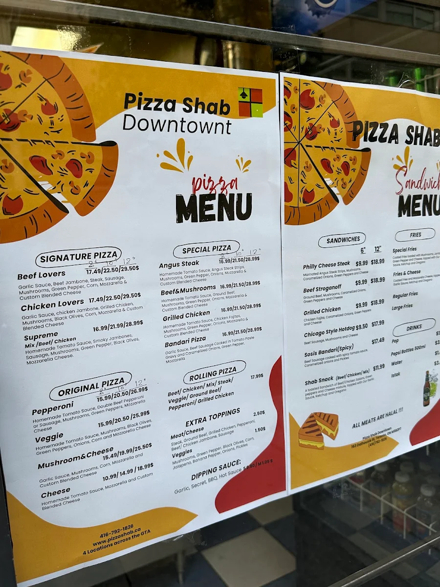 Menu, Pizza Shab