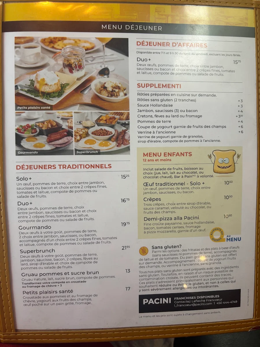 Menu, Pacini Hull