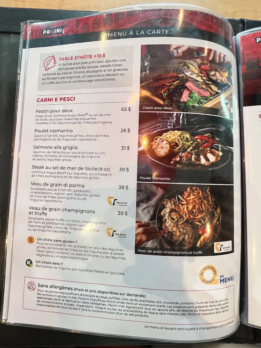 Menu, Pacini Hull