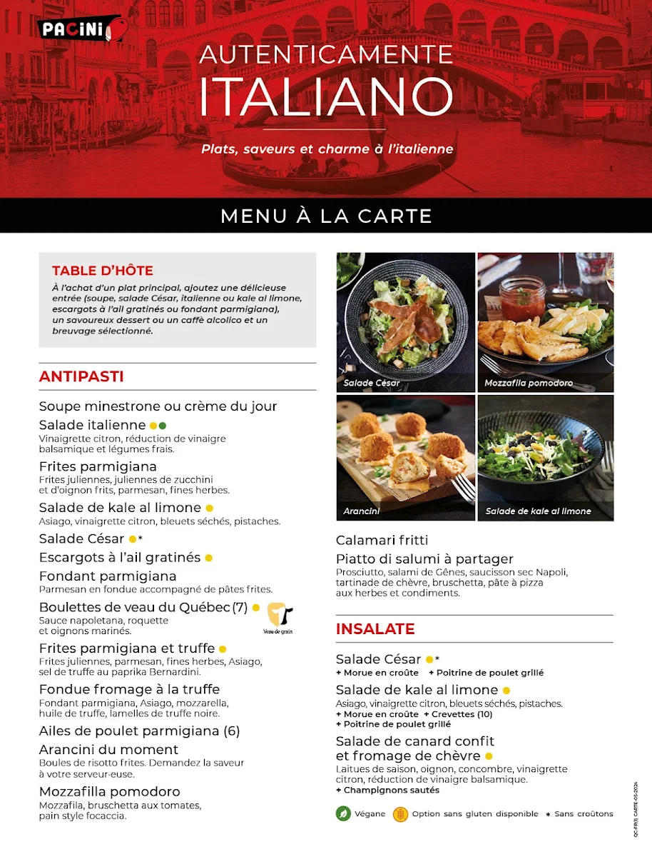 Menu, Pacini Hull