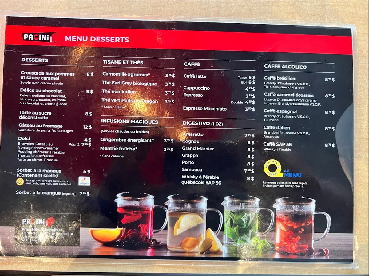 Menu, Pacini Hull