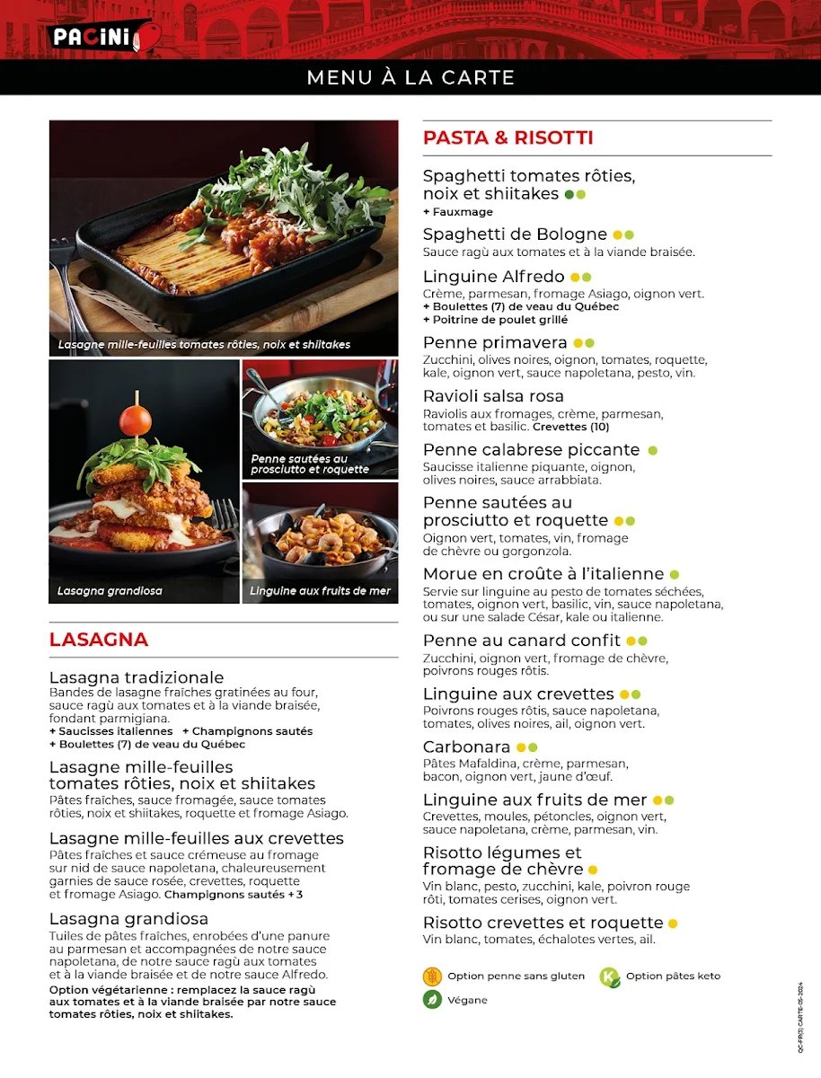 Menu, Pacini Hull