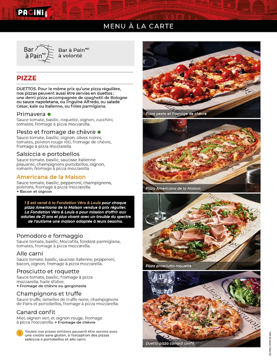 Menu, Pacini Hull