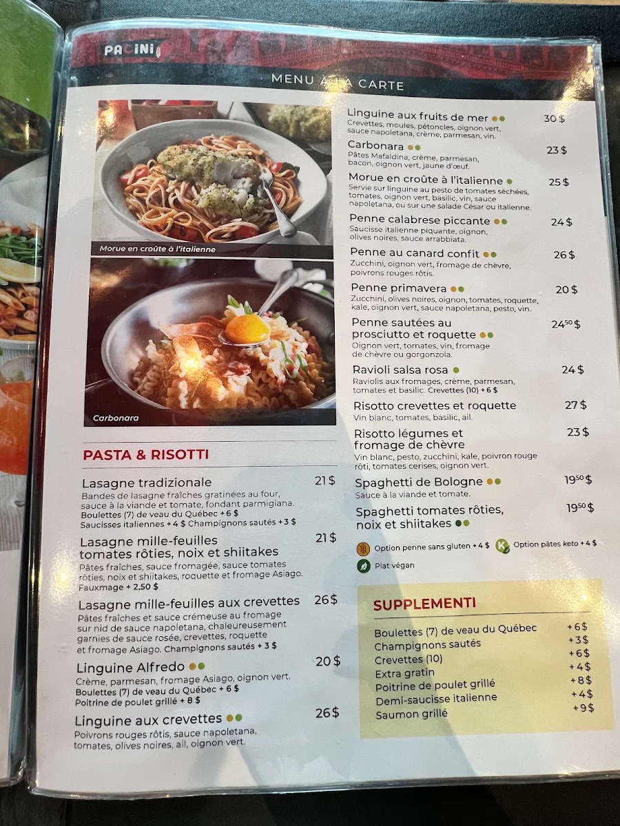 Menu, Pacini Hull