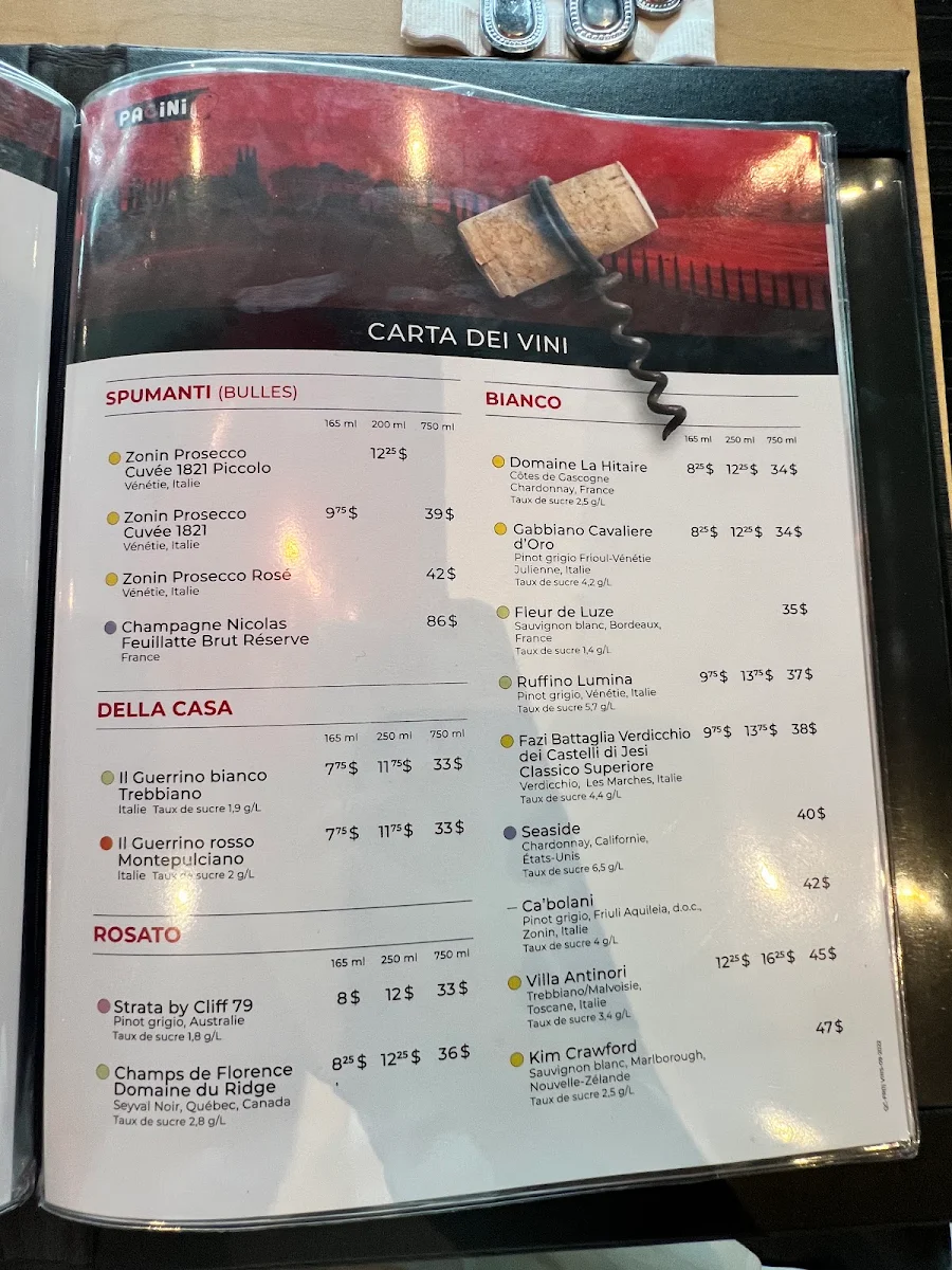 Menu, Pacini Hull