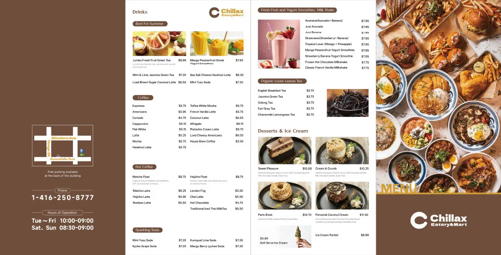 Menu, Chillax Eatery & Mart
