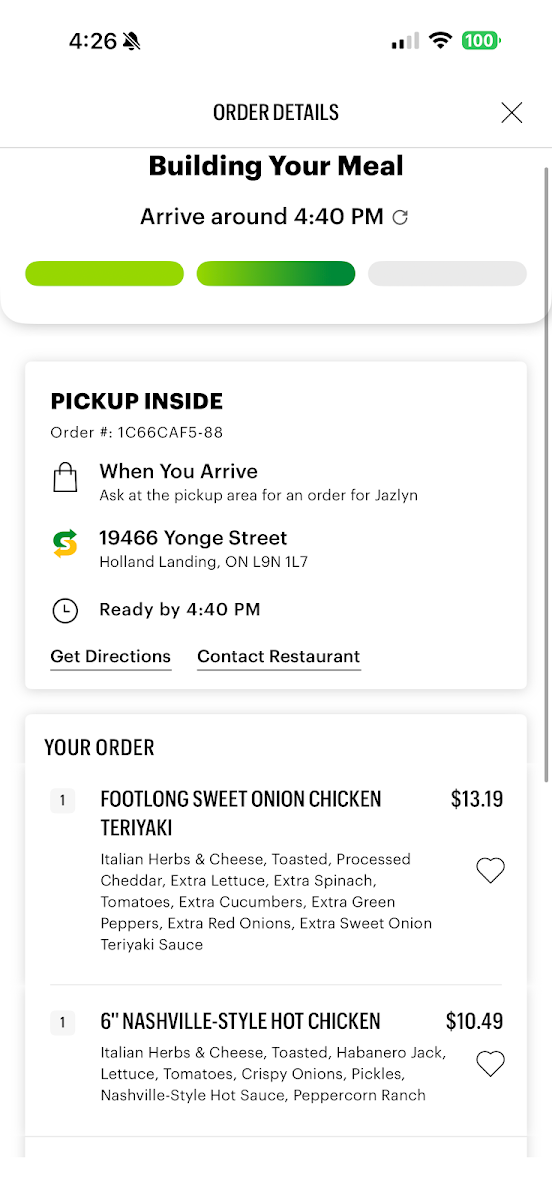 Menu, Subway