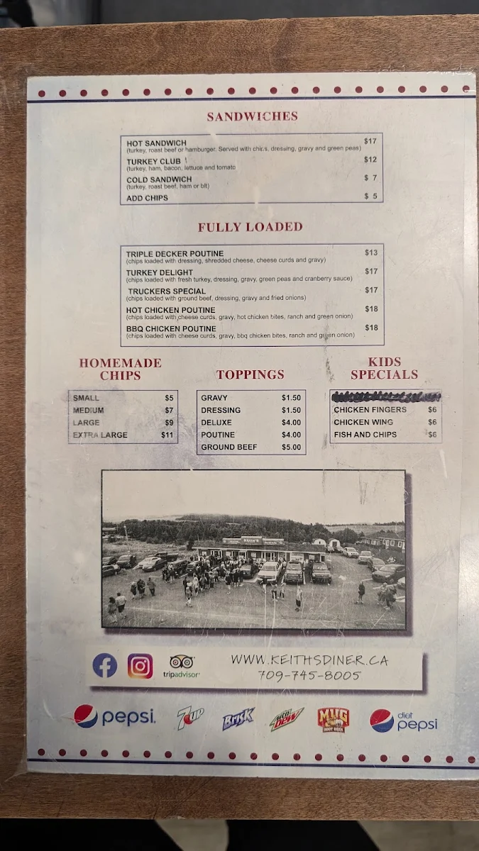 Menu, Keith's Diner