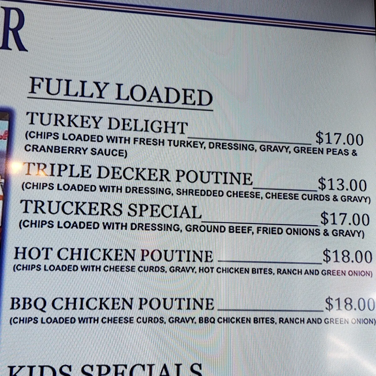 Menu, Keith's Diner