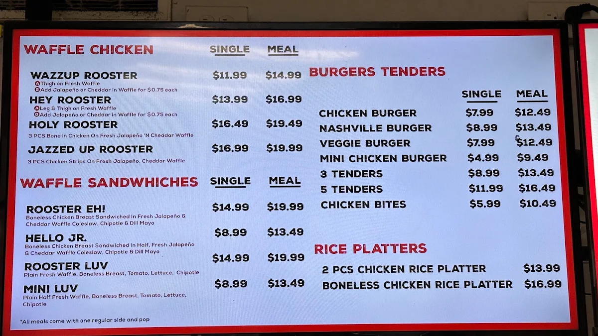 Menu, Broast Chicken and Waffles
