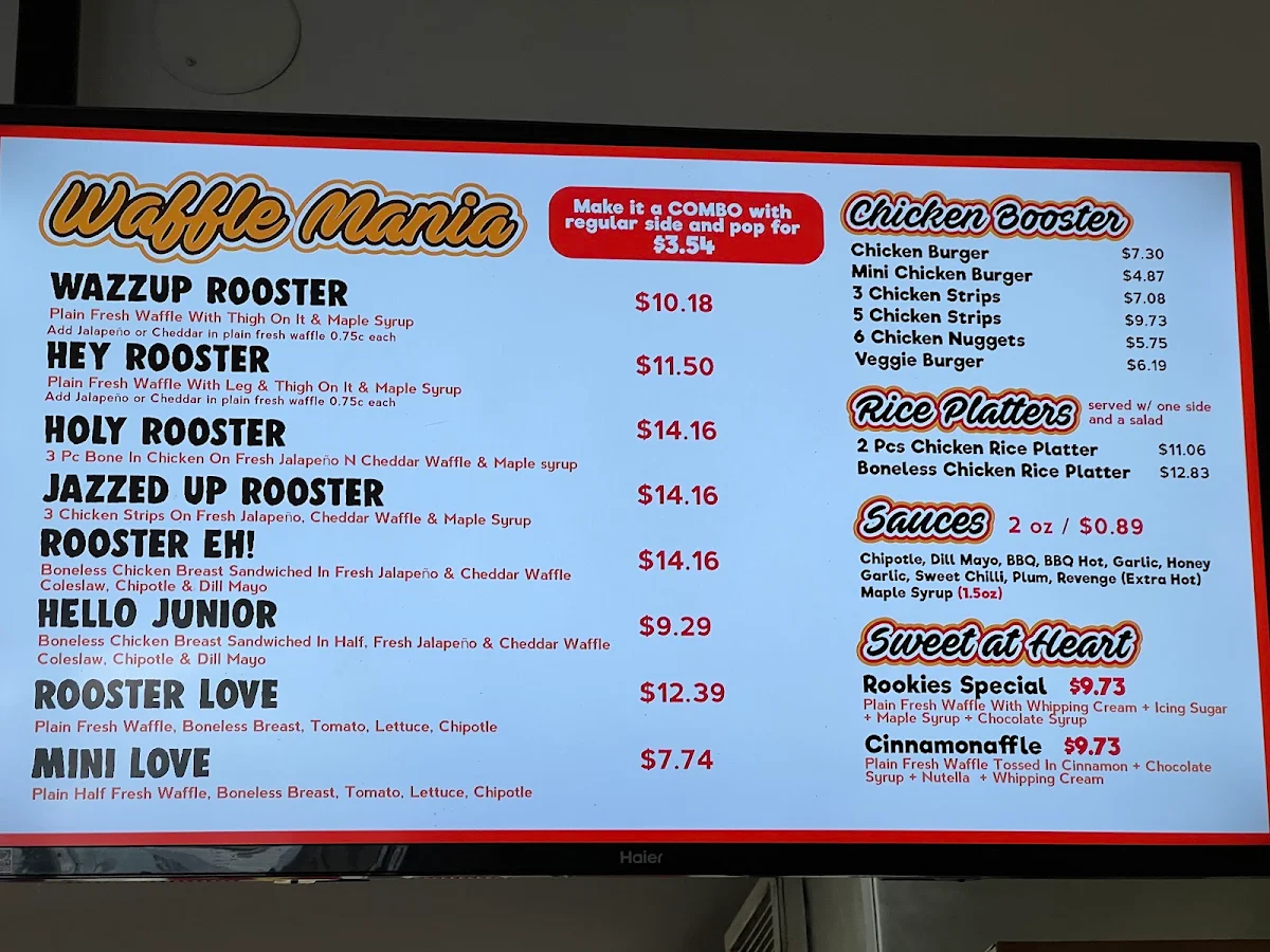 Menu, Broast Chicken and Waffles