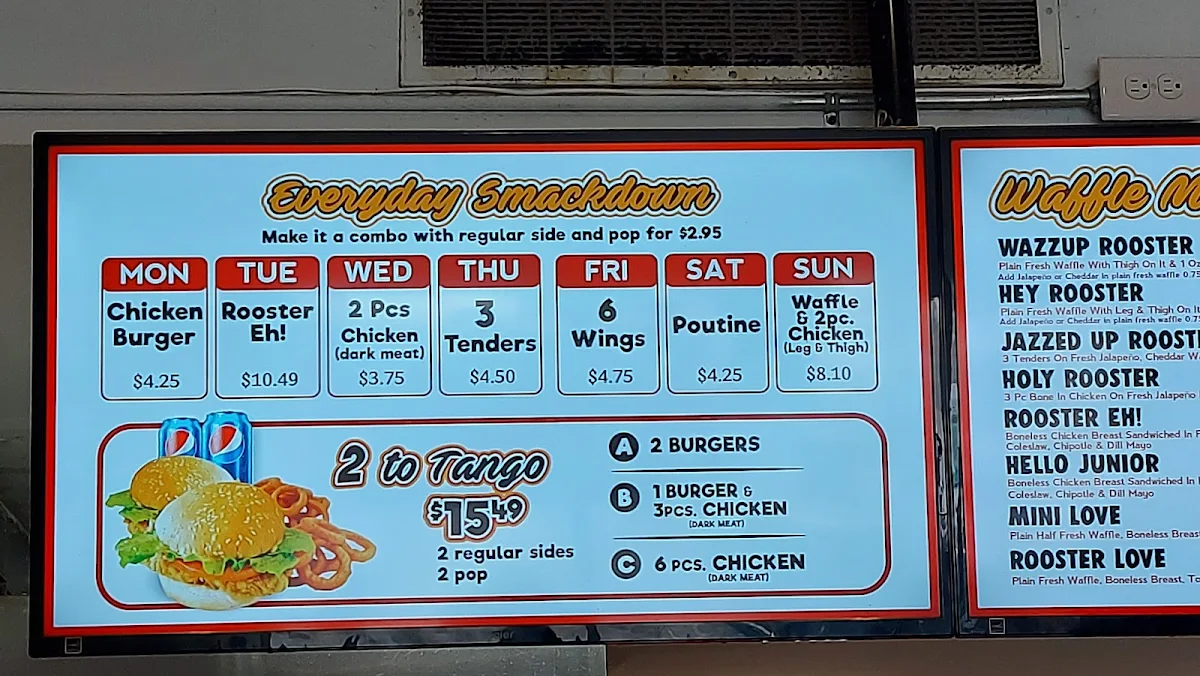 Menu, Broast Chicken and Waffles