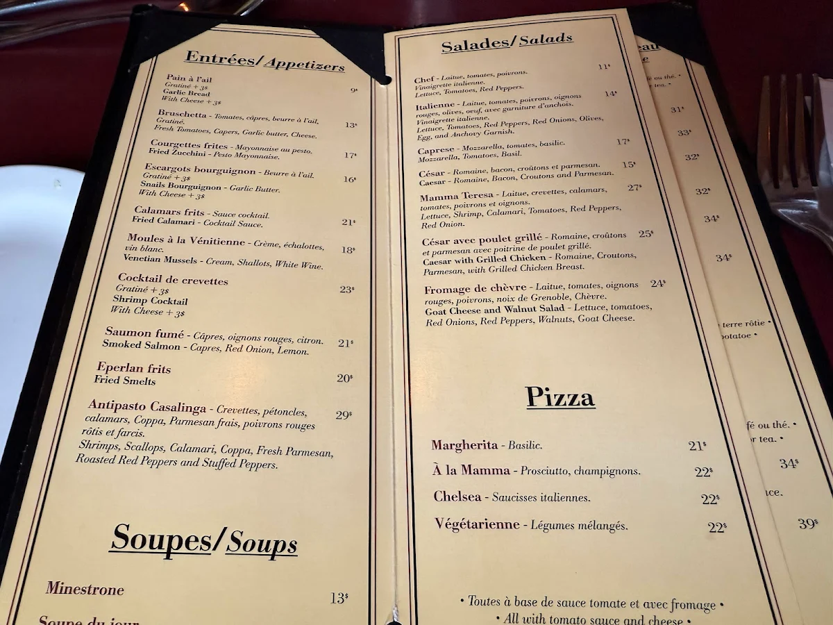 Menu, Mamma Teresa Ristorante