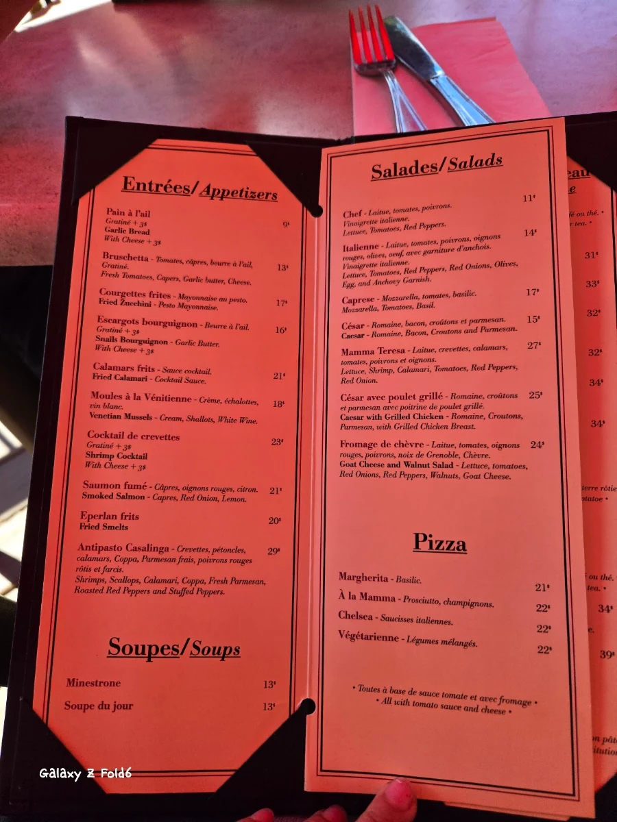 Menu, Mamma Teresa Ristorante