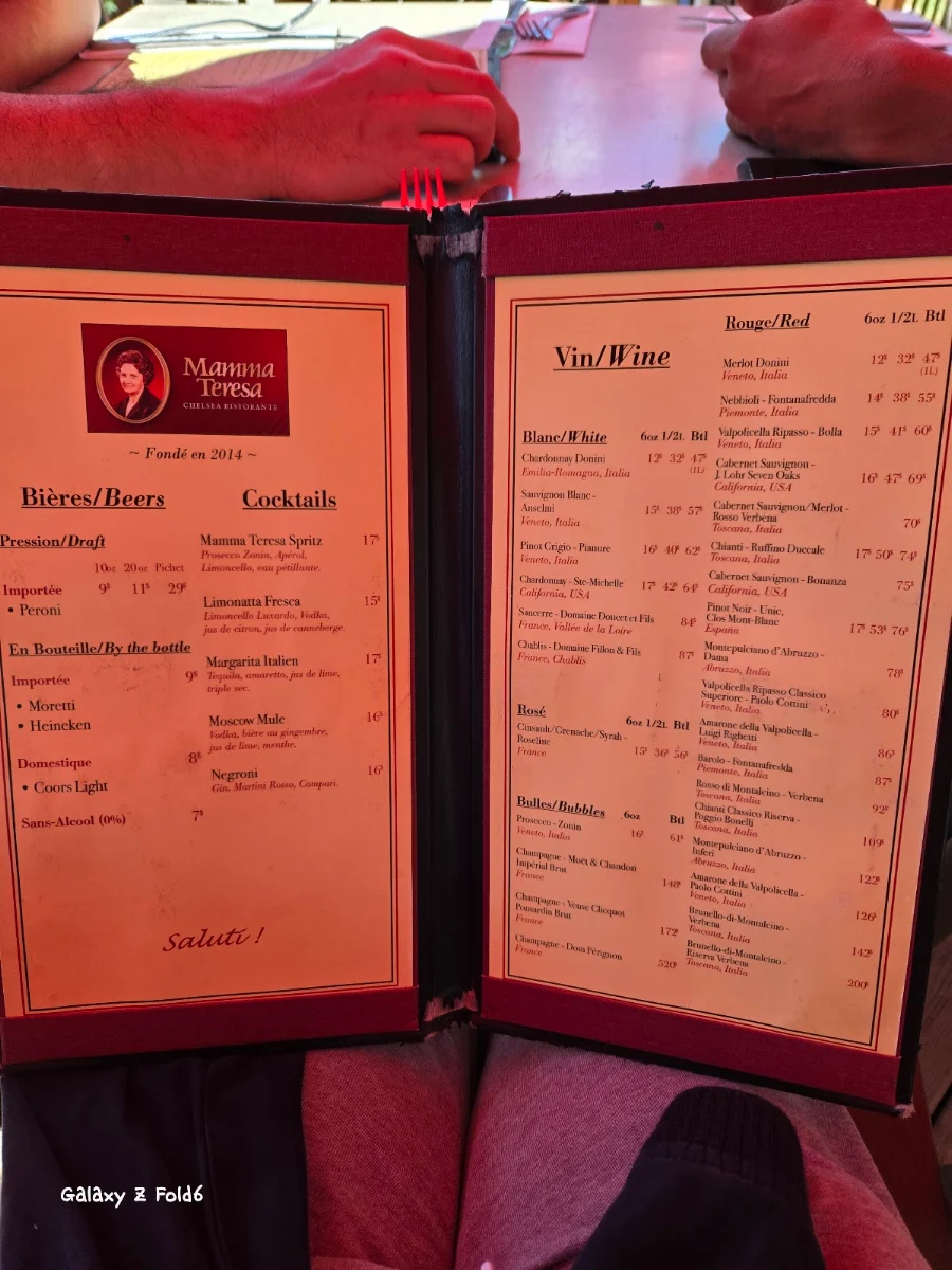 Menu, Mamma Teresa Ristorante