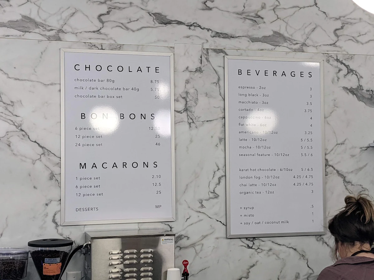 Menu, Karat Chocolate and Pastry Boutique